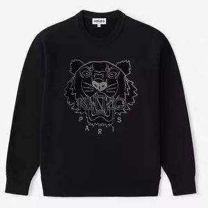 KENZO gold Tiger Head Embroidered Cotton Round Neck Long Sleeves